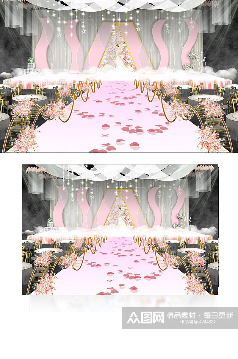 唯美粉色婚礼效果图浪漫温馨舞台清新素材