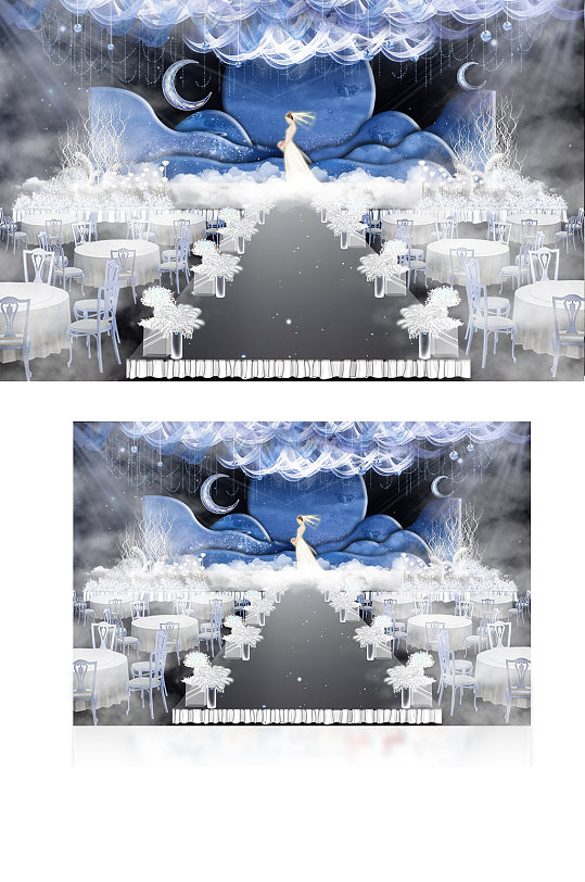 浪漫蓝色主题婚礼效果图舞台梦幻唯美-众图网