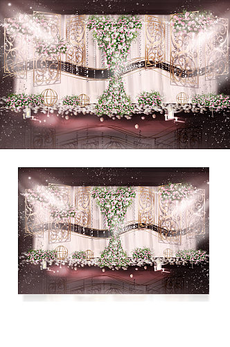 粉色婚礼合影区效果图浪漫温馨背景板