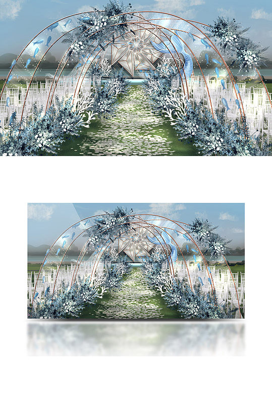 原创户外海边婚礼效果图草坪蓝色温馨浪漫-众图网