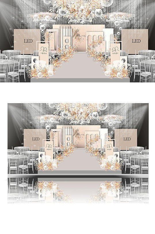 粉色小清新婚礼效果图温馨浪漫舞台唯美-众图网