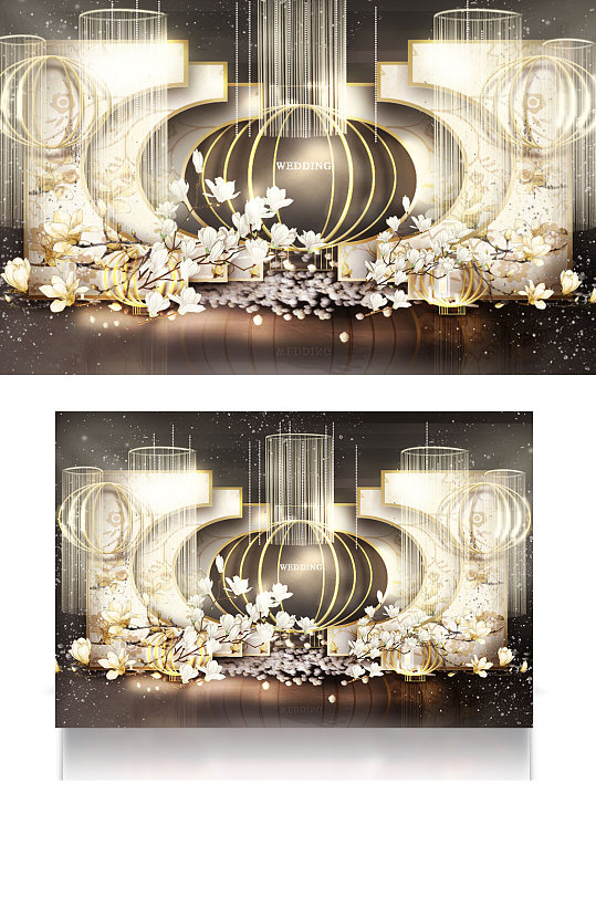 新中式婚礼合影区效果图香槟色迎宾背景板-众图网