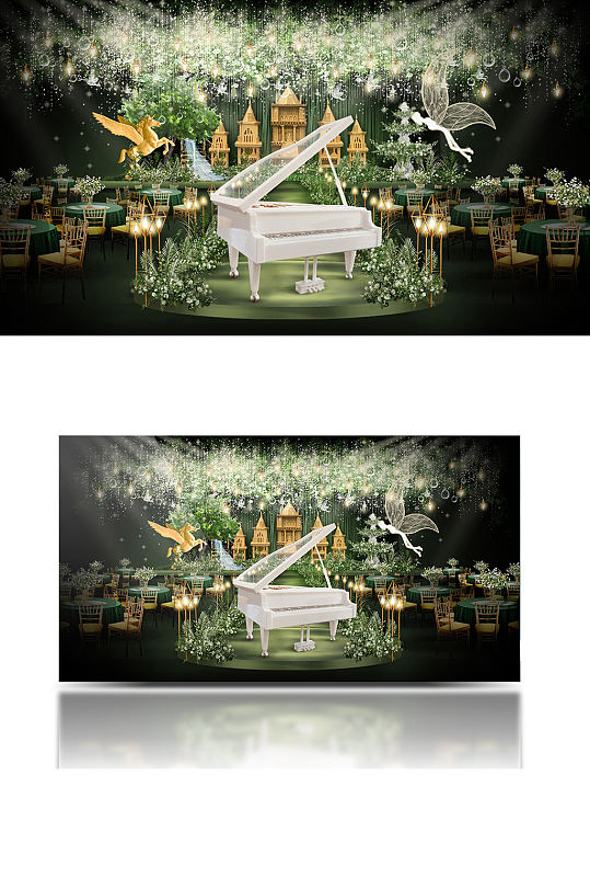 绿色户外婚礼效果图梦幻森系温馨浪漫舞台-众图网