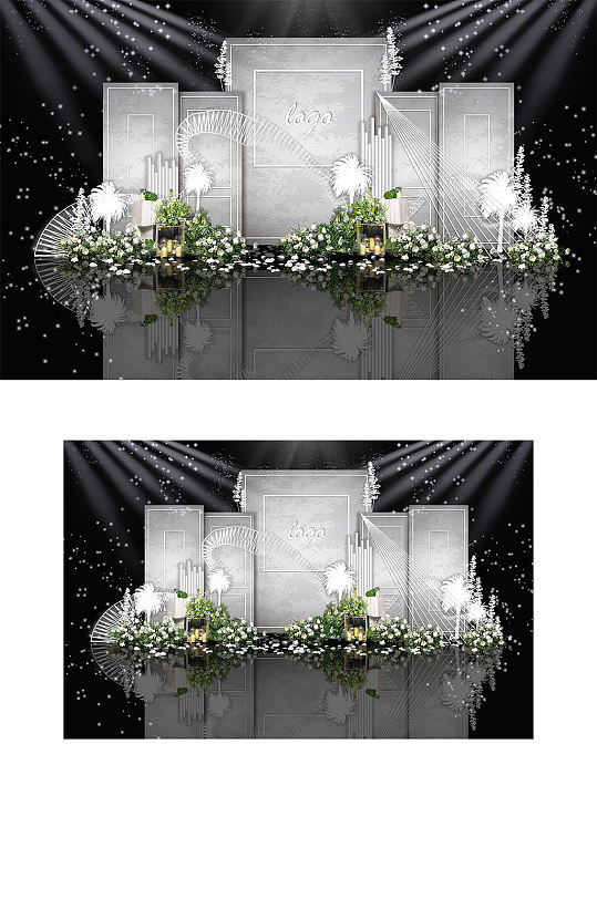 浅灰色系简约婚礼迎宾区效果图背景板浪漫-众图网