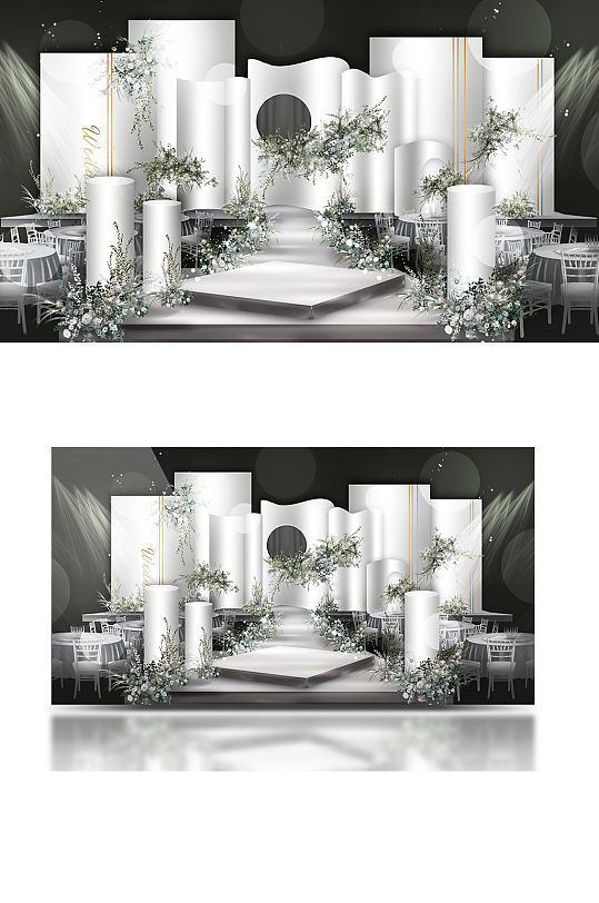 纯净简约白色婚礼效果图温馨浪漫舞台-众图网