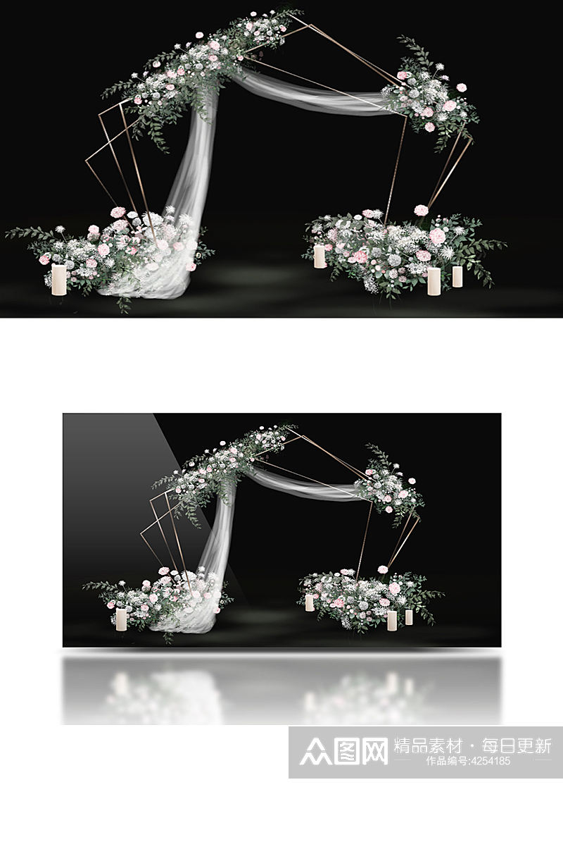花朵绿植拱门婚礼效果图元素清新户外素材