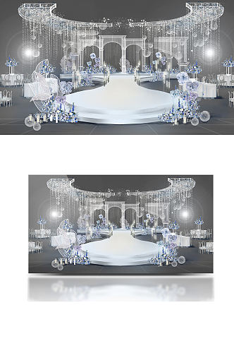 简洁时尚大气婚礼效果图梦幻蓝白色圆形舞台