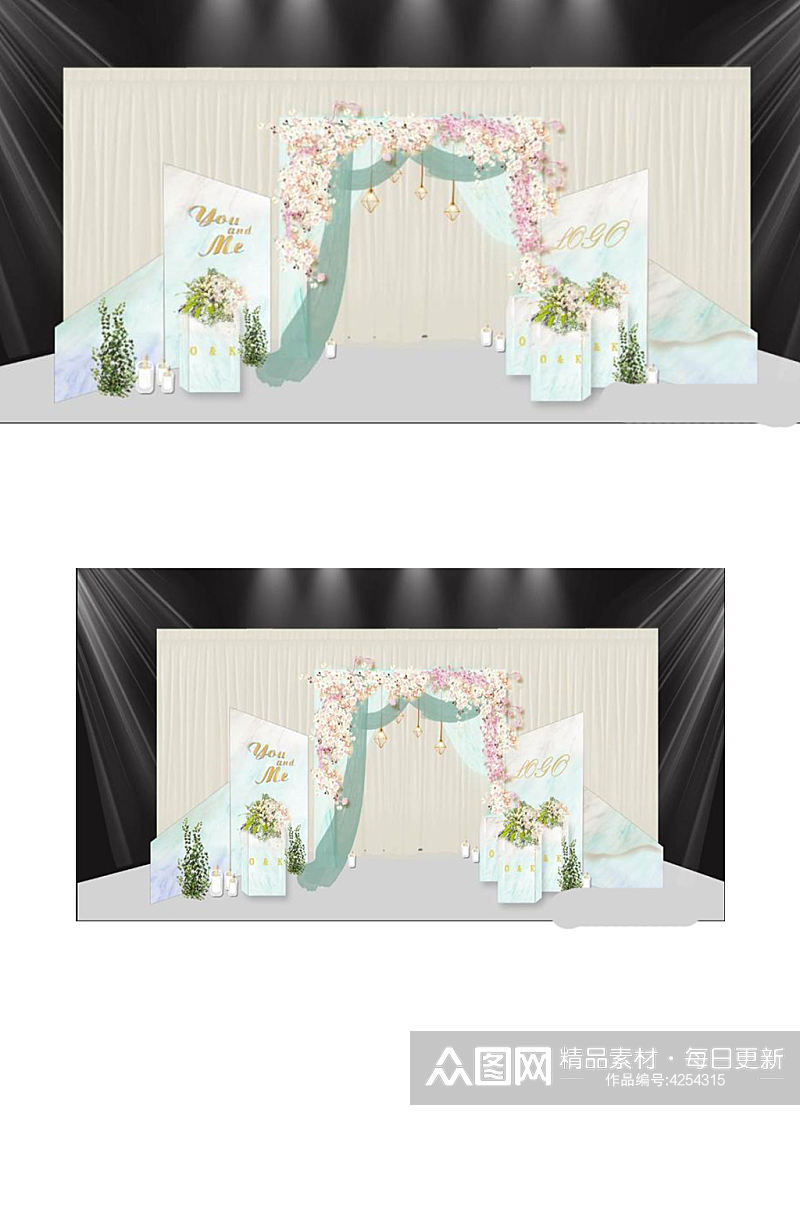 室内设计渐变小清新大理石婚礼效果图背景板素材