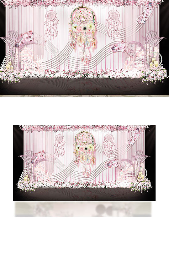 粉色捕梦网婚礼背景效果图迎宾背景板可爱-众图网