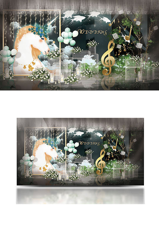 梦幻森系独角兽婚礼工装效果图可爱卡通-众图网