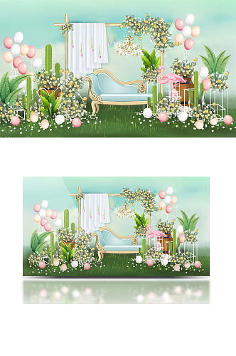 小清新户外婚礼设计绿粉色可爱温馨浪漫草坪