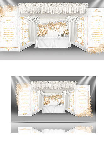 白金梯形吊顶花艺婚礼签到展示效果图背景板