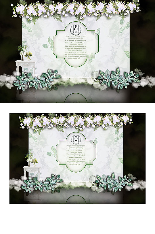 大理石小清新婚礼效果图迎宾背景板合影区-众图网