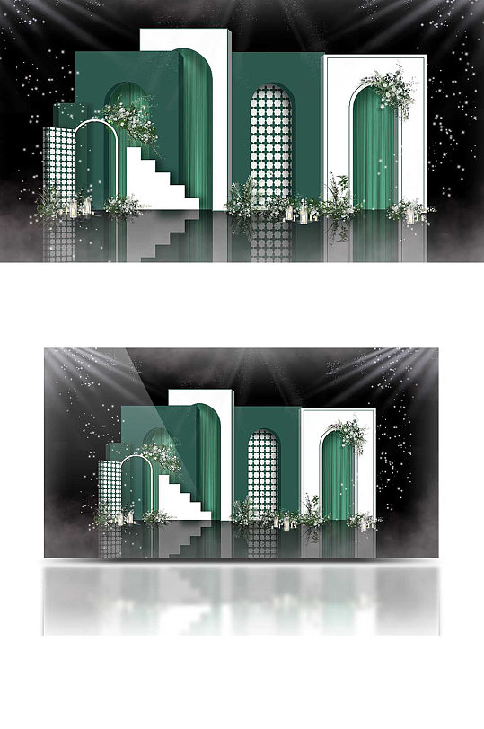 原创白绿色婚礼迎宾区合影区背景板浪漫-众图网