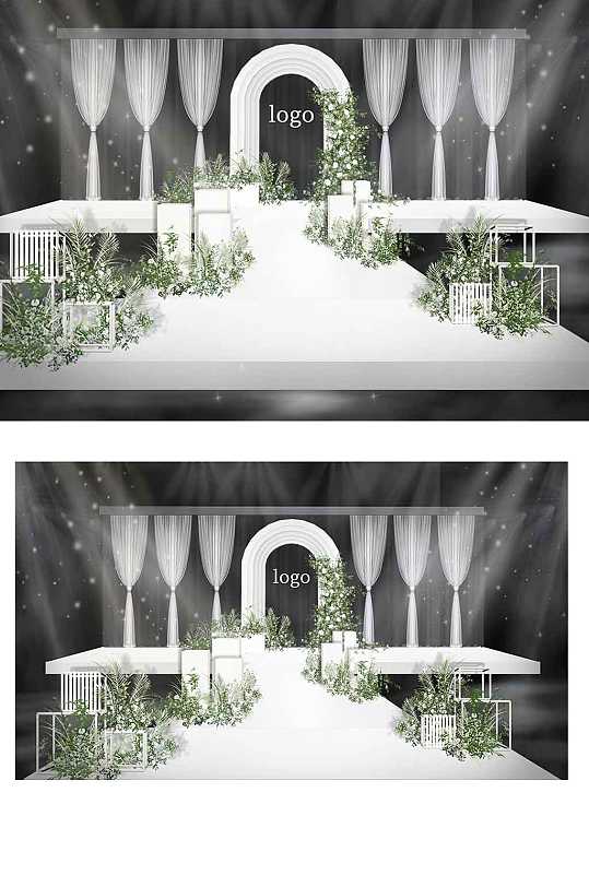 室内韩式白绿婚礼舞台浪漫大气唯美温馨-众图网