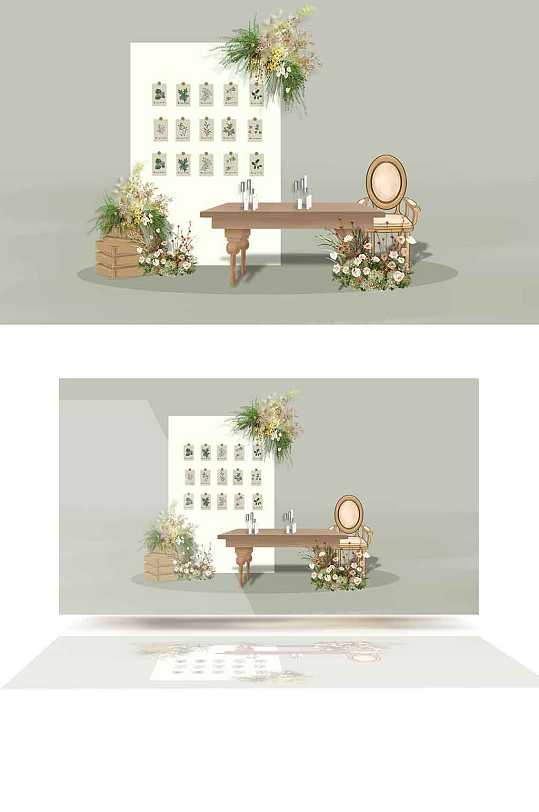 简约白绿婚礼效果图小清新花艺小众婚礼户外-众图网