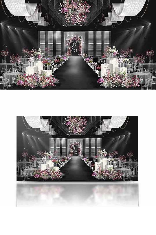 粉紫色韩式婚礼效果图舞台浪漫清新唯美-众图网