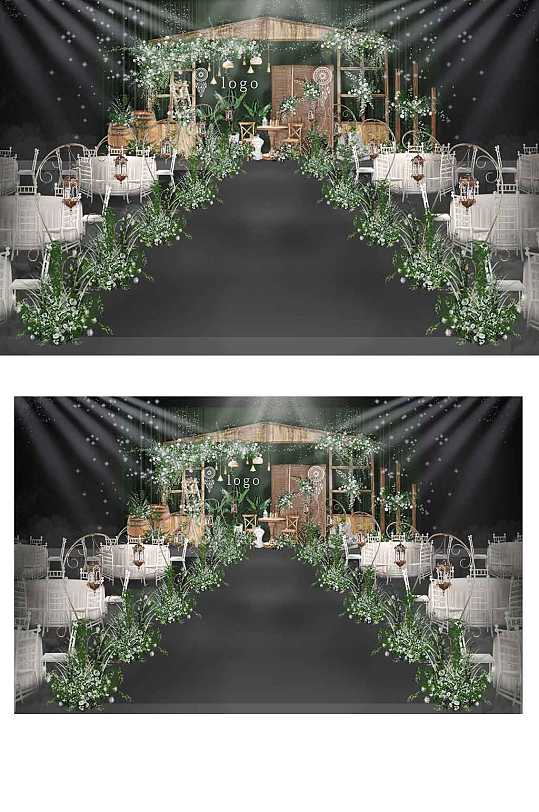 室内森系白绿复古婚礼浪漫舞台唯美-众图网