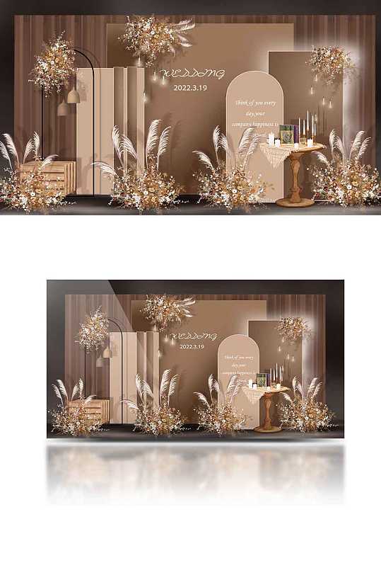 浅咖色婚礼迎宾区合影区浪漫温馨复古-众图网