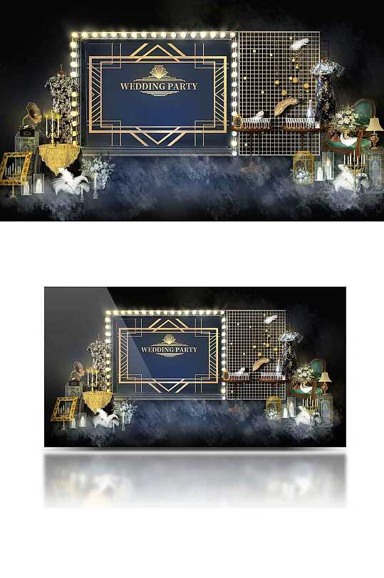 婚礼效果图复古老上海盖茨比风签到区背景板-众图网