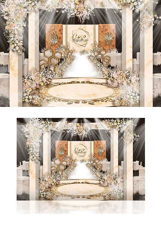 香槟色层次婚礼副舞台吊顶浪漫轻奢梦幻-众图网