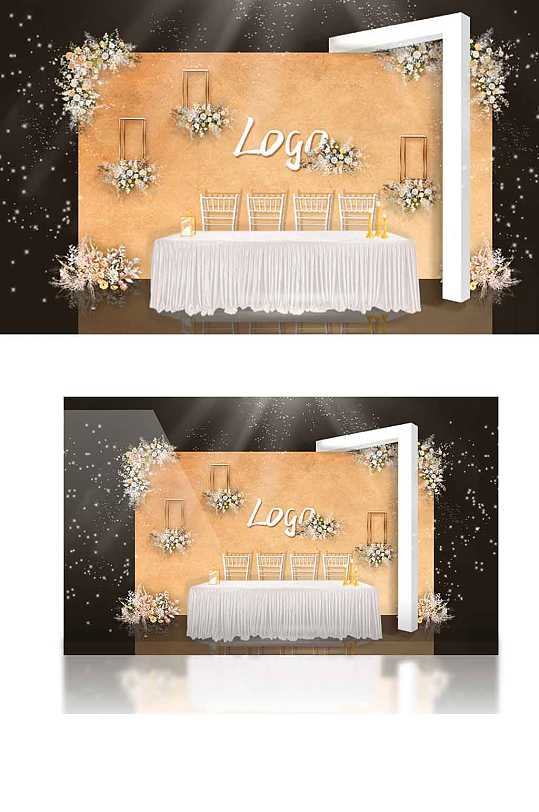 深香槟色签到区简约造型合影区浪漫背景板-众图网