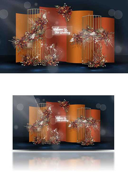 效果图秋色婚礼舞台曲面板合影迎宾背景板-众图网