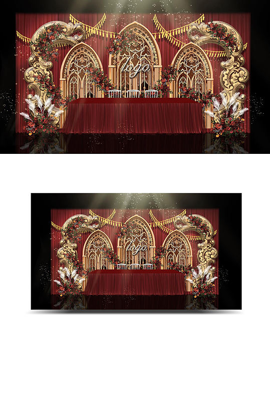 欧式金色巴洛克婚礼签到区合影背景板轻奢-众图网