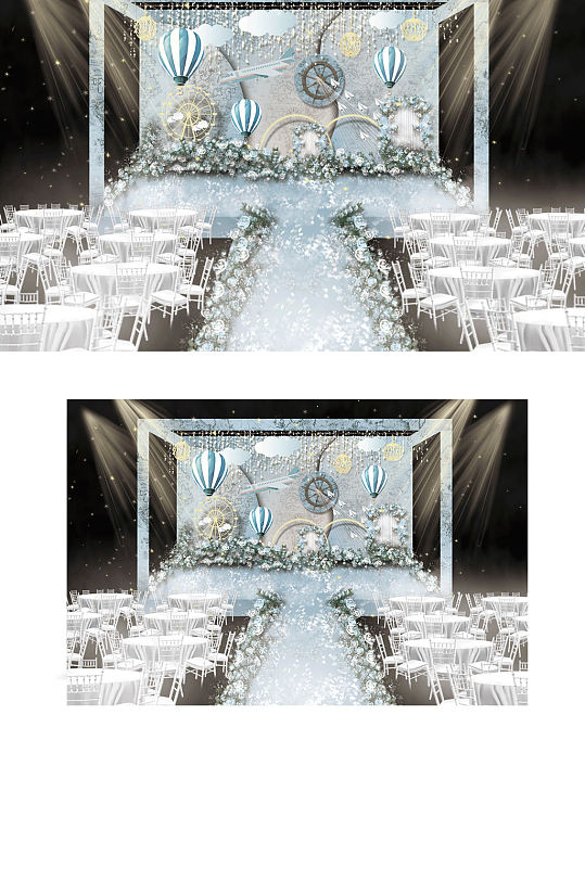 蓝色简约唯美清新婚礼主舞台工装效果图-众图网