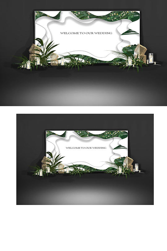 七夕白绿婚礼合影区背景板迎宾浪漫清新-众图网