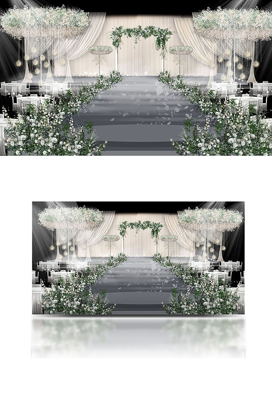 原创白绿色韩式婚礼舞台浪漫温馨清新-众图网