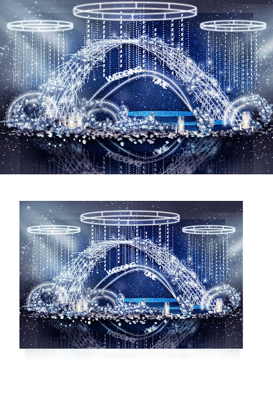 蓝色婚礼合影区效果图梦幻浪漫唯美背景-众图网