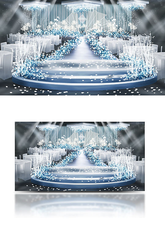唯美蓝色婚礼舞台设计浪漫唯美清新-众图网