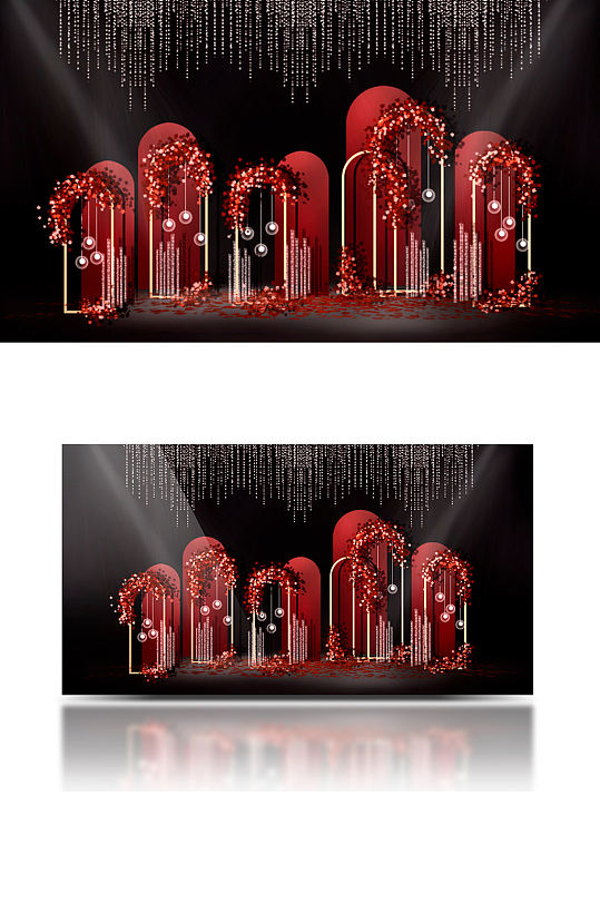 红色浪漫婚礼迎宾区效果图合影背景板-众图网
