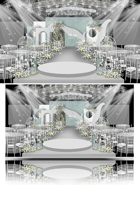 白绿色森系婚礼效果图浪漫清新舞台-众图网