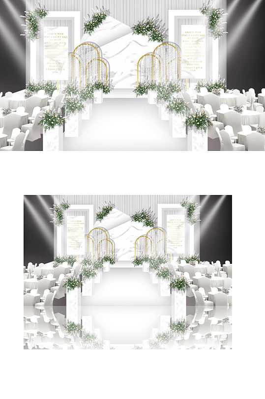 白色大理石几何简约婚礼舞台效果图清新-众图网