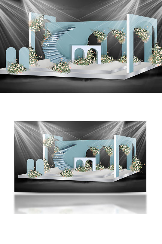 蓝色婚礼效果图设计青色合影迎宾背景-众图网