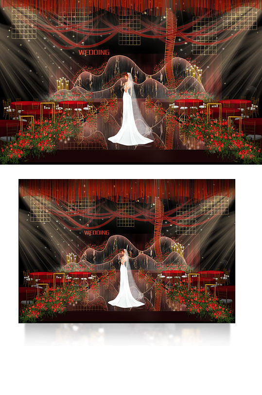 红黑色现代时尚婚礼设计图舞台浪漫大气