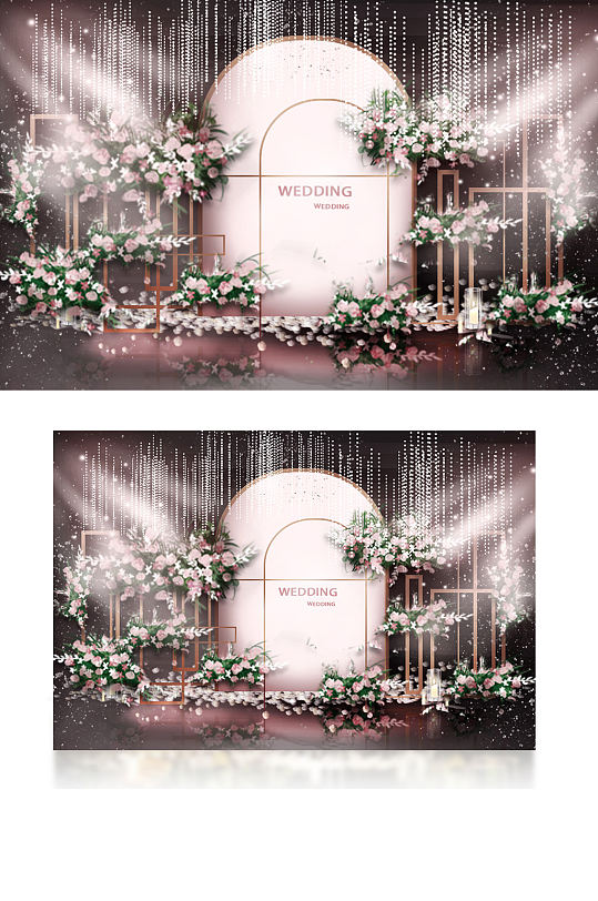 粉色婚礼合影区效果图清新花朵浪漫迎宾-众图网