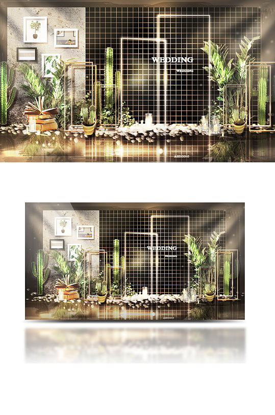 简约黑色森系婚礼合影区效果图清新高端-众图网