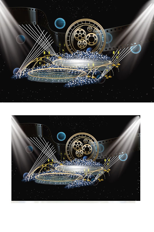 蓝色星空电影婚礼舞台仪式区效果图创意圆形-众图网