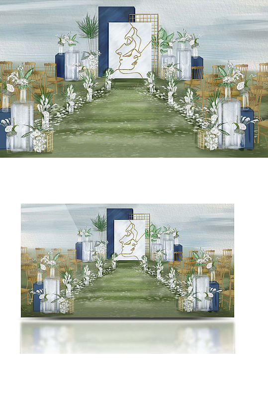 原创手绘简约几何户外婚礼草坪浪漫温馨-众图网