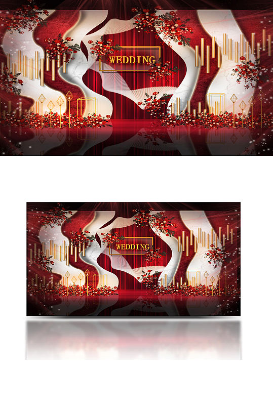 现代红色大理石时尚婚礼仪式区大气浪漫-众图网