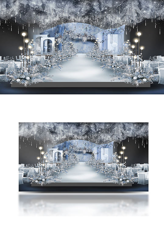 雾霾蓝温馨浪漫婚礼效果图梦幻温馨舞台-众图网