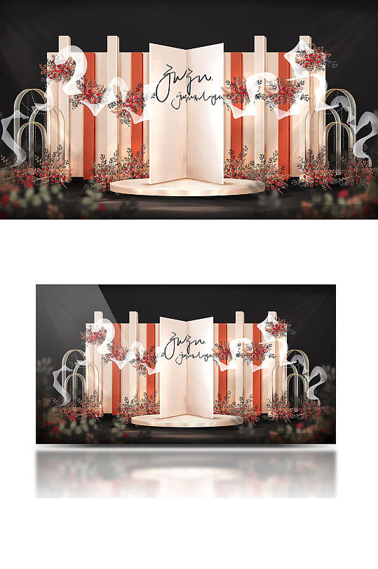 复古简约欧式香槟色撞色户外婚礼效果图-众图网