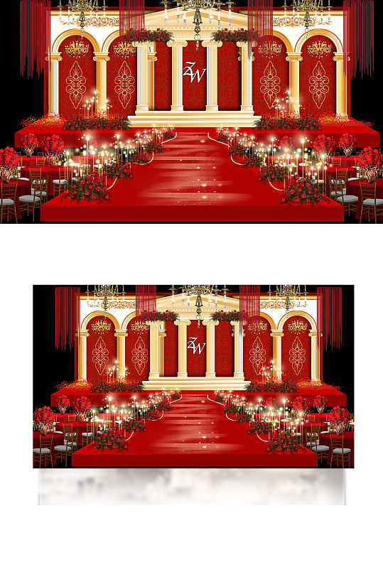 红金色欧式婚礼效果图舞台大气浪漫-众图网