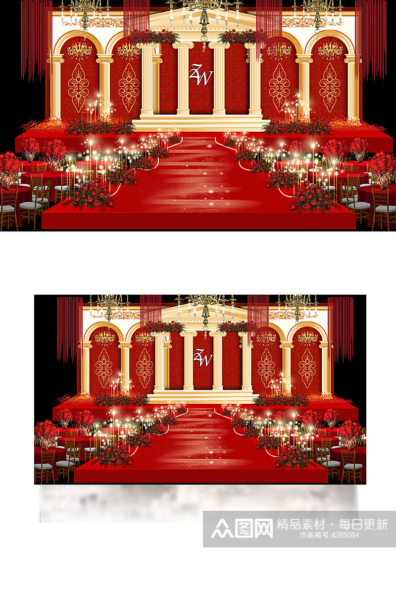 红金色欧式婚礼效果图舞台大气浪漫素材