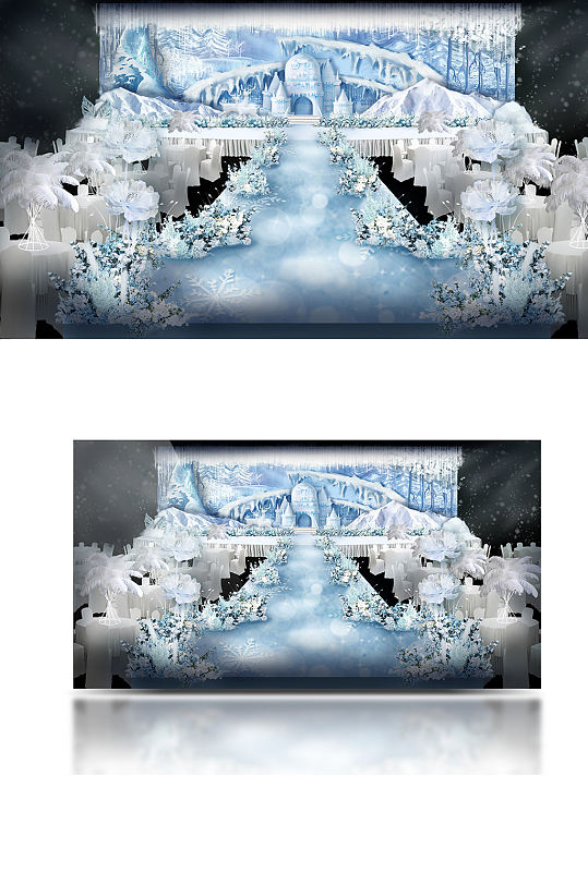 蓝色冰雪城堡婚礼效果图梦幻唯美浪漫-众图网