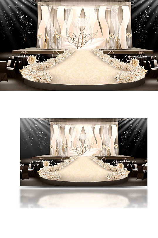 原创香槟色婚礼效果图梦幻浪漫舞台轻奢-众图网