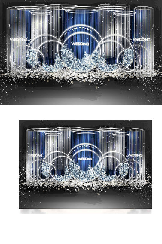 蓝色星空婚礼合影区效果图背景板迎宾梦幻-众图网